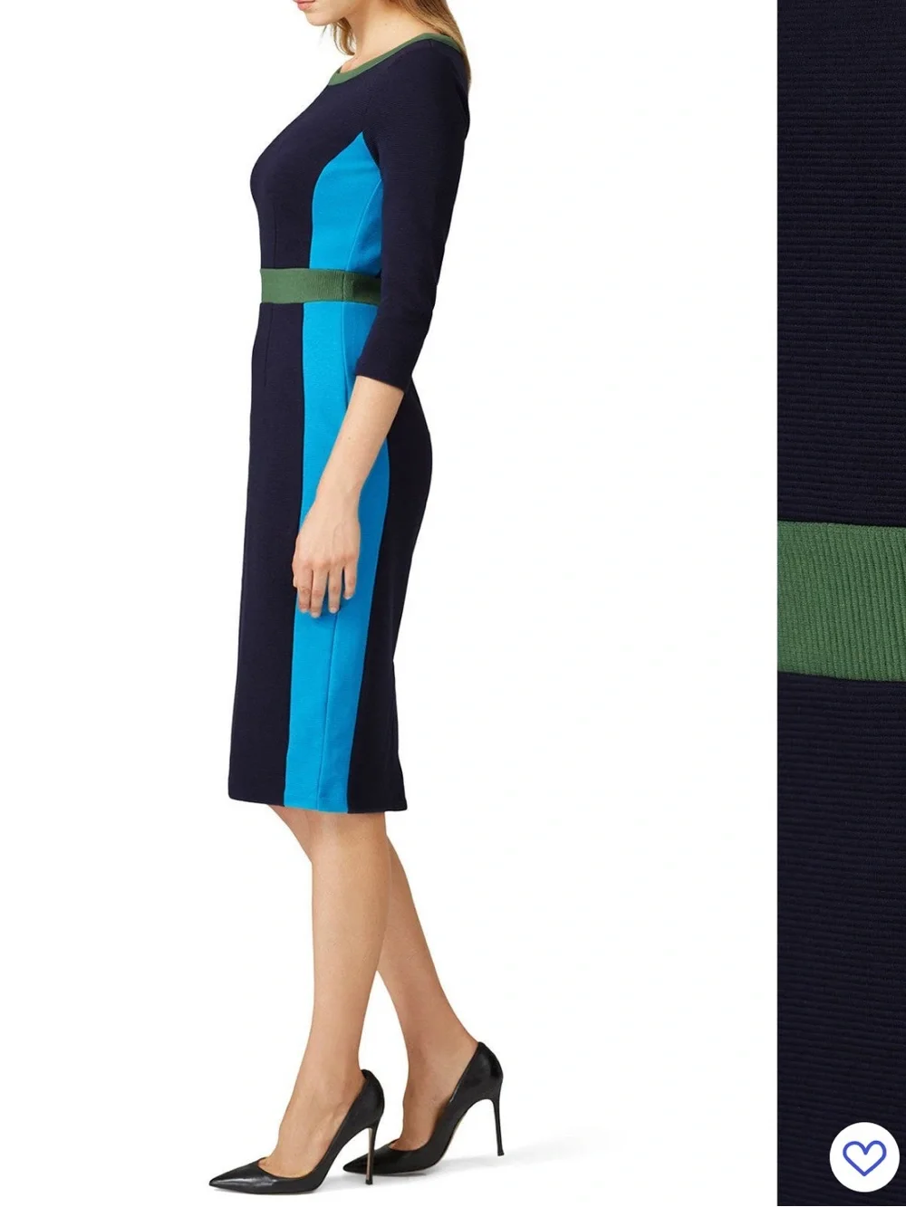 Boden Navy Sheath Dress with Blue Panels and Olive Trim “Leah Ottoman” Dress